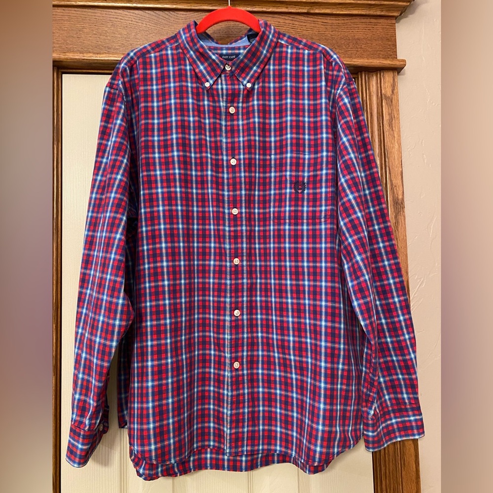 Chaps Mens Plaid Easy Care Long Sleeve Shirt Sz XXL Red Blue